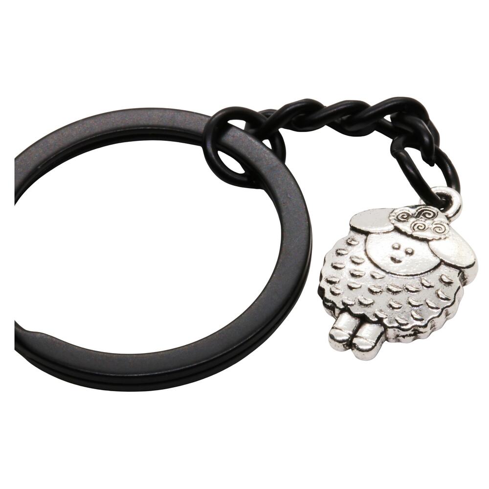 Sheep Charm Keychain Cute Animal Farm Accessory With Black Ring And Silver Sheep